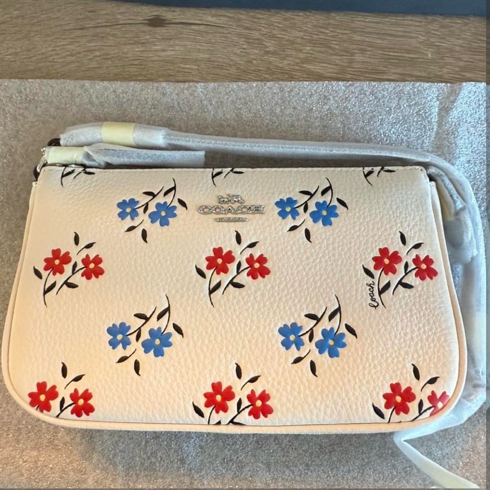 Coach White Clutch with Red and Blue Floral Design